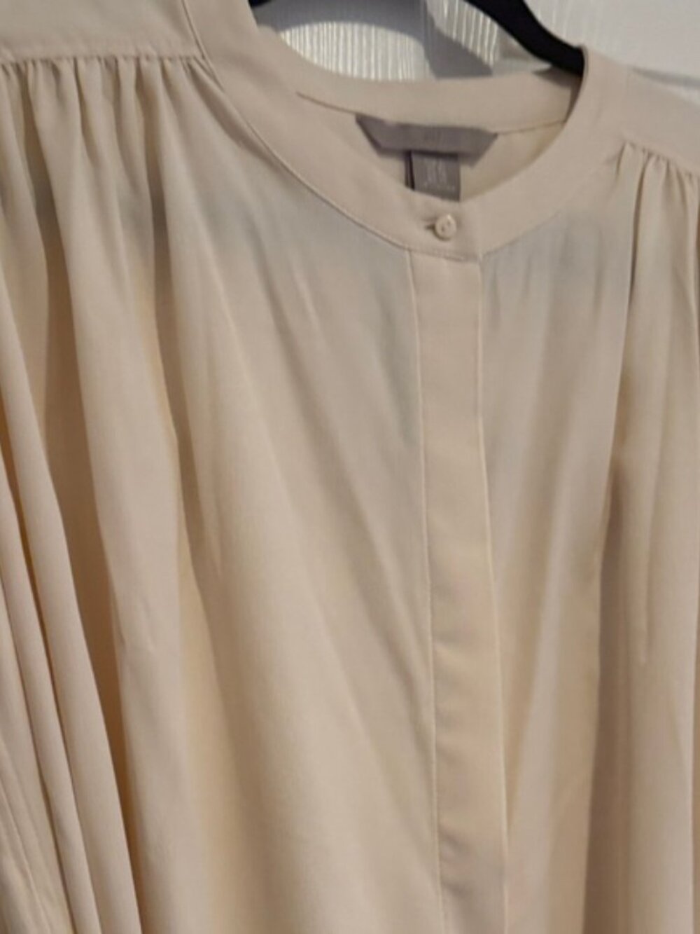 NWT H&M Cream Midi Dress XL Belted Cap Sleeve Flowy Boho Neutral Dress - Picture 6 of 11